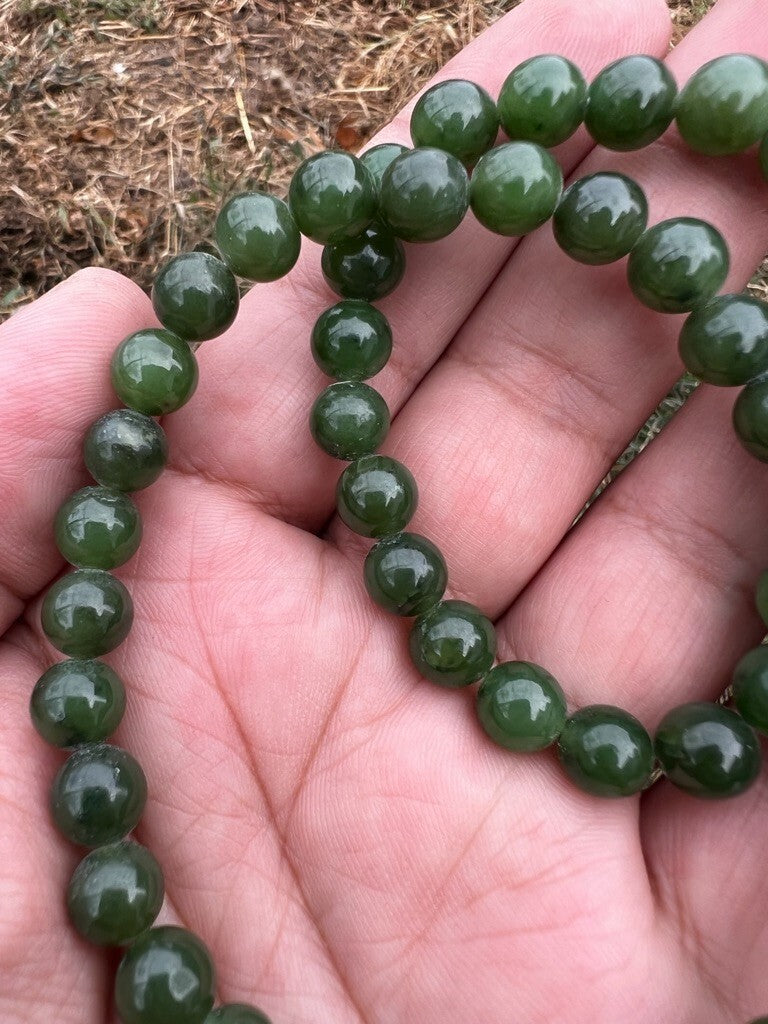 Beautiful Antique / Vintage Spinach Natural Green Jade Beaded Necklace2