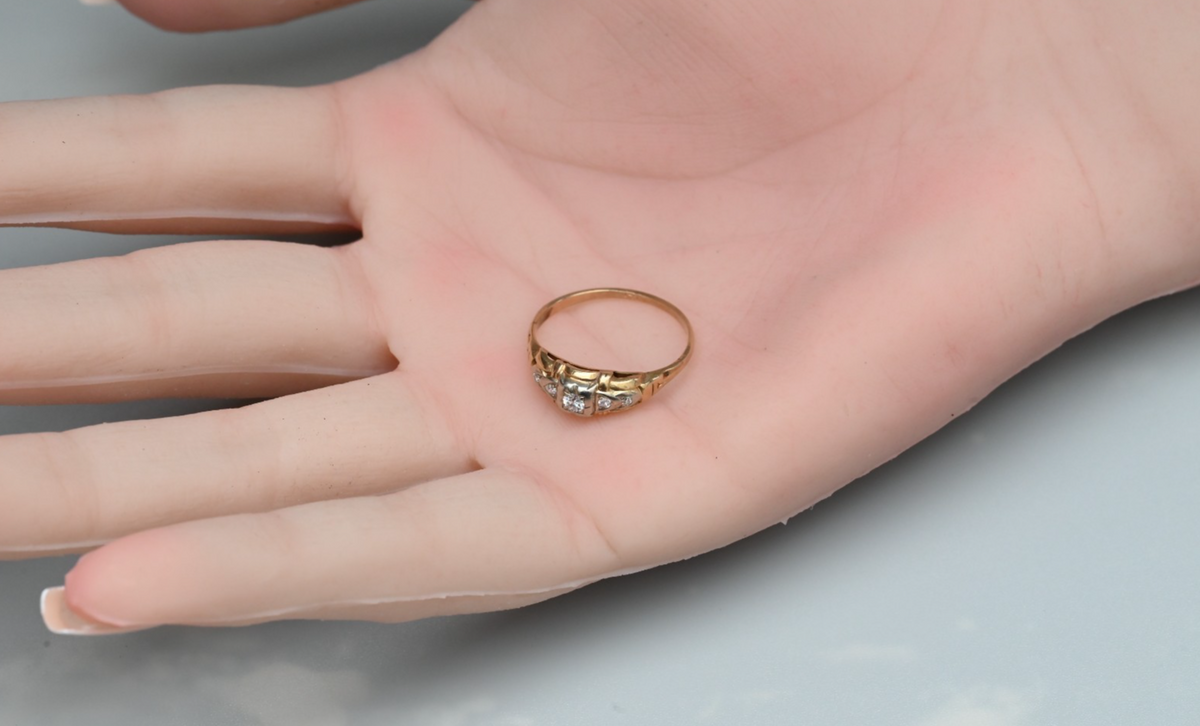 Awesome Antique Two Tone 14k Gold Art Deco Ring with Natural Round Diamonds6