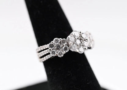 Gorgeous 14K White Gold 2TW Diamond Cluster Ring in Triple Flower Design10