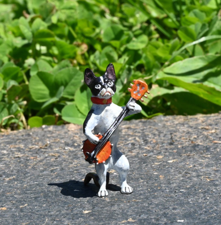 Austrian Vienna Cold Painted Bronze Figure of Boston Terrier Playing Banjo0