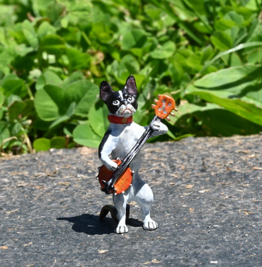 Austrian Vienna Cold Painted Bronze Figure of Boston Terrier Playing Banjo0