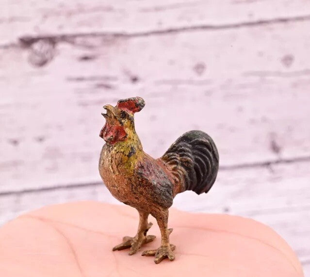 Gorgeous Antique Austrian Vienna Cold Painted Bronze Figure of Roost0