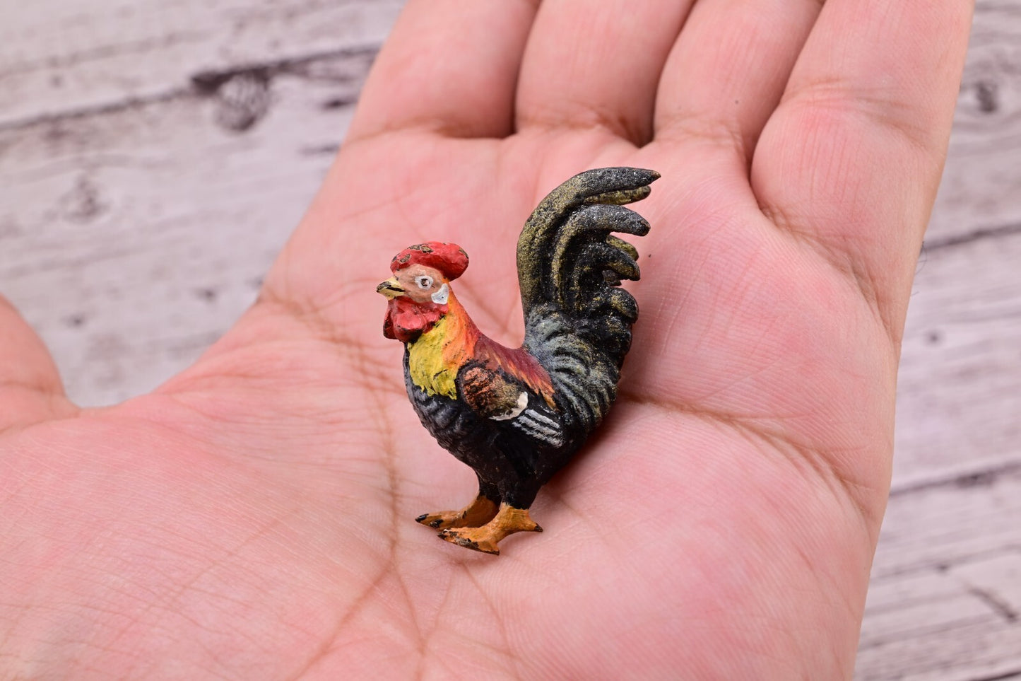 Superb Antique Austrian Vienna Original Bronze Finish Figure of Colorful Rooster8