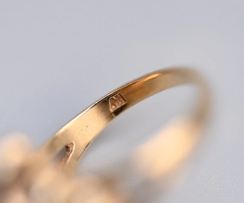 Antique Old Mine Cut Diamond Cluster 14k Yellow Gold Ring6
