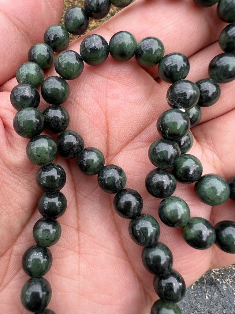 Great Deep Green Antique / Vintage Spinach Natural Nephrite Jade Beaded Necklace2
