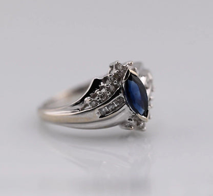 Marquise-cut Blue Sapphire Ring set in 14K White Gold with Diamond Accents5