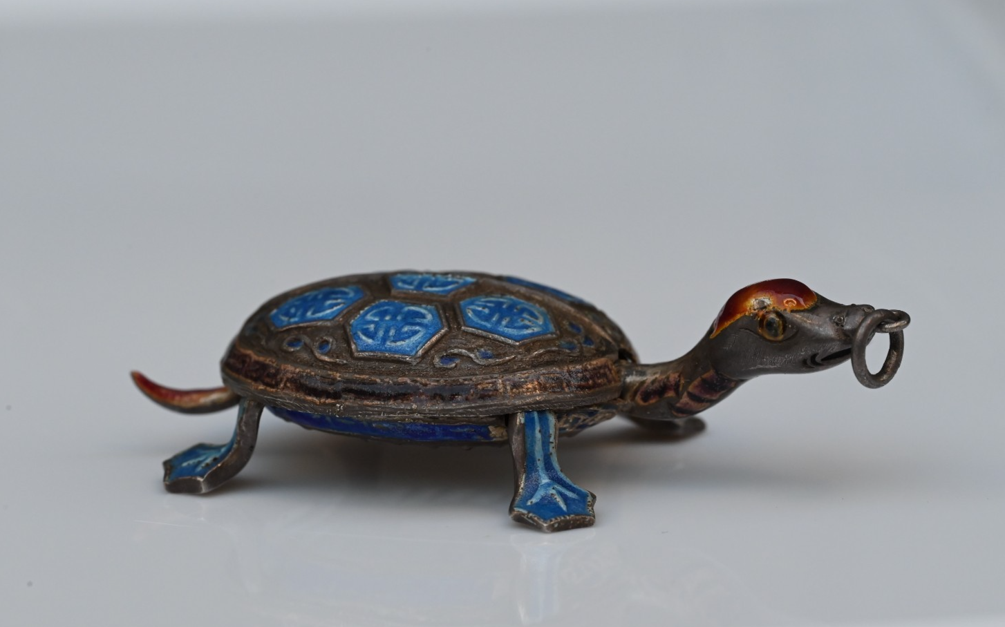 Chinese Export Sterling Silver Enamel Articulated Turtle Necklace Pendant0