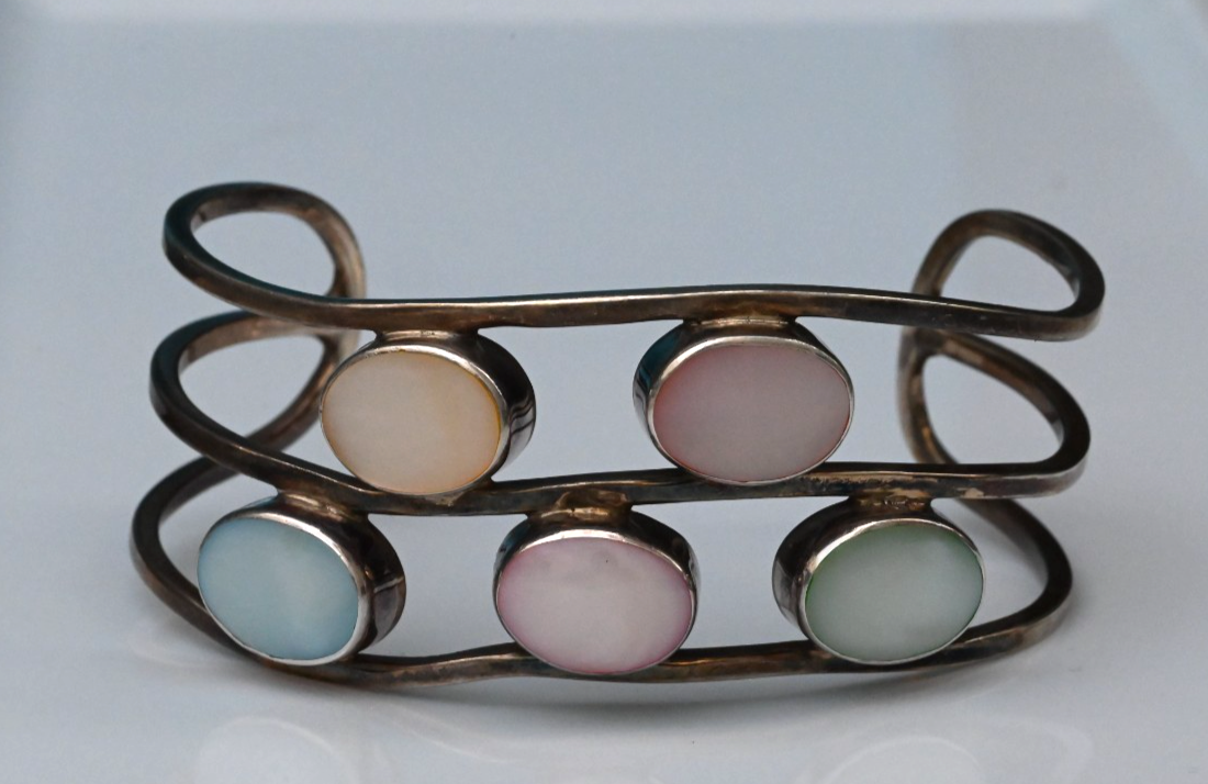 Multi-Band Sterling Silver Cuff Bracelet with Colorful Mother-of-Pearl Accents0