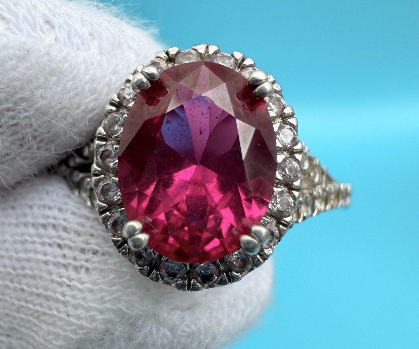Sterling Silver Ring with Lab Created Red Ruby Gemstone3