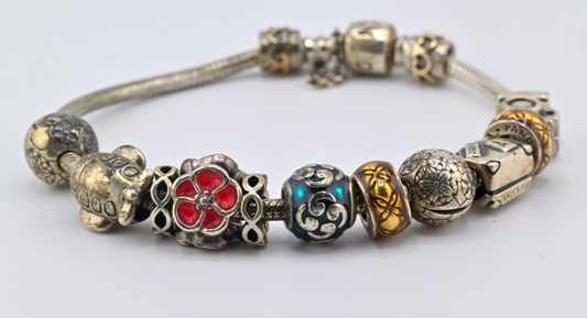 Original Vintage PANDORA Sterling Silver Charm Bracelet0