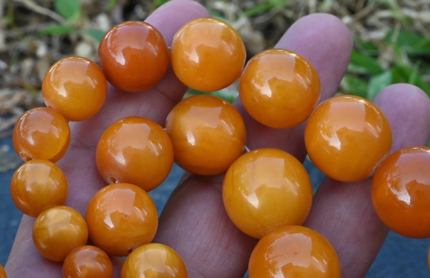 Early Vintage Natural Baltic Butterscotch Amber Necklace W/ Round Sphere Beads1