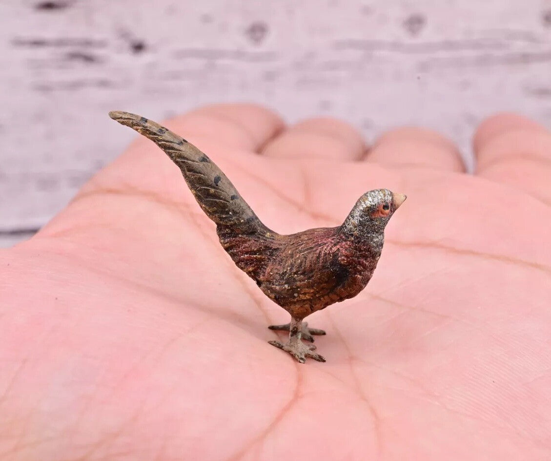 Old Antique Austrian Vienna Cold Painted Bronze Figure of Miniature Pheasant2