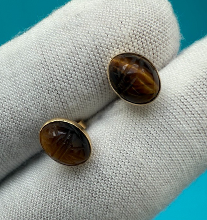 Amazing Tigers Eye & 14k Yellow Gold Stud Earrings 5