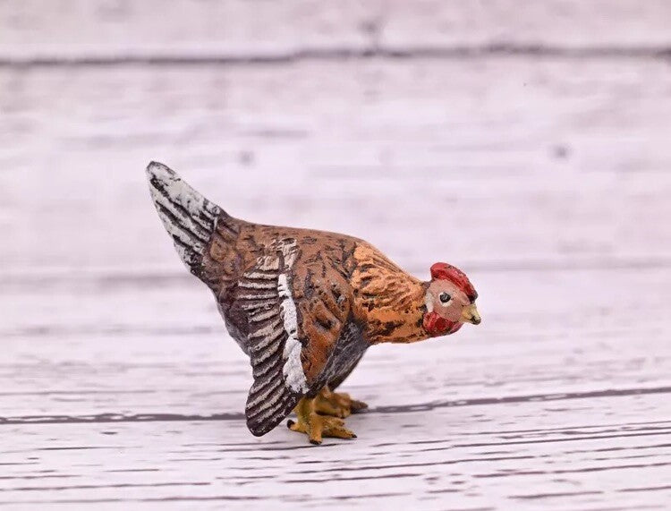 Unusual Antique Austrian Vienna Cold Painted Bronze Figure of Miniature Hen7