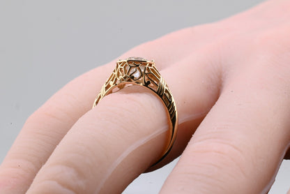 Antique Art Deco Period .85 ct Old Euro Diamond Ring in 14K Y Gold Filigree Work4