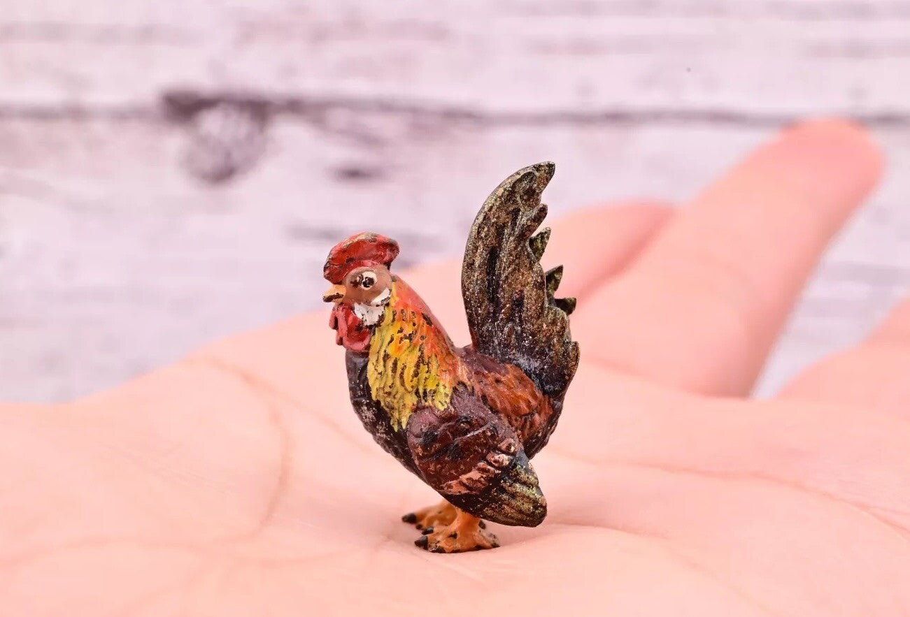 Super Nice Antique Austrian Vienna Cold Painted Bronze Figure of Rooster6