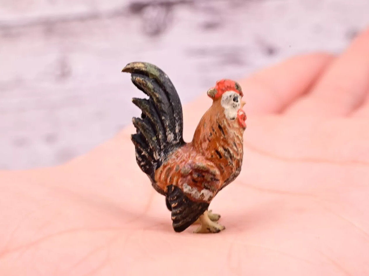 Original 1900s Antique Austrian Vienna Cold Painted Bronze of Tiny Rooster3