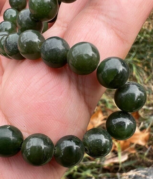 Beautiful Antique / Vintage Spinach Natural Green Jade Beaded Necklace6