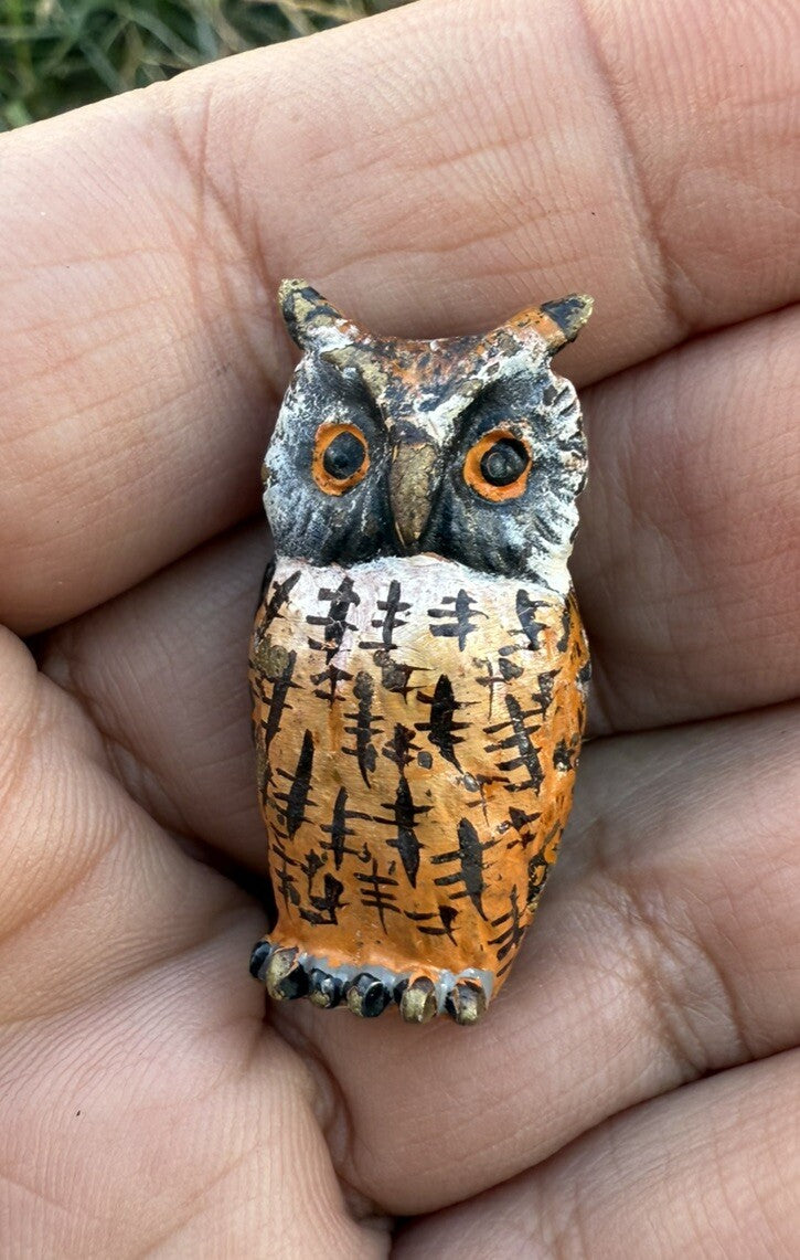Gorgeous Antique Austrian Vienna Cold Painted Bronze Figure of Orange Owl7