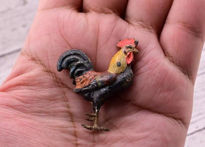 Superb Antique Austrian Vienna Original Bronze Finish Figure of Colorful Rooster8