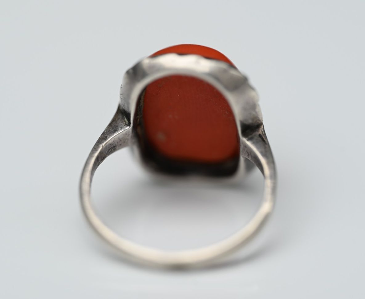 Beautiful Antique Sterling Silver Ring with Gorgeous Red Cabochon Natural Coral4