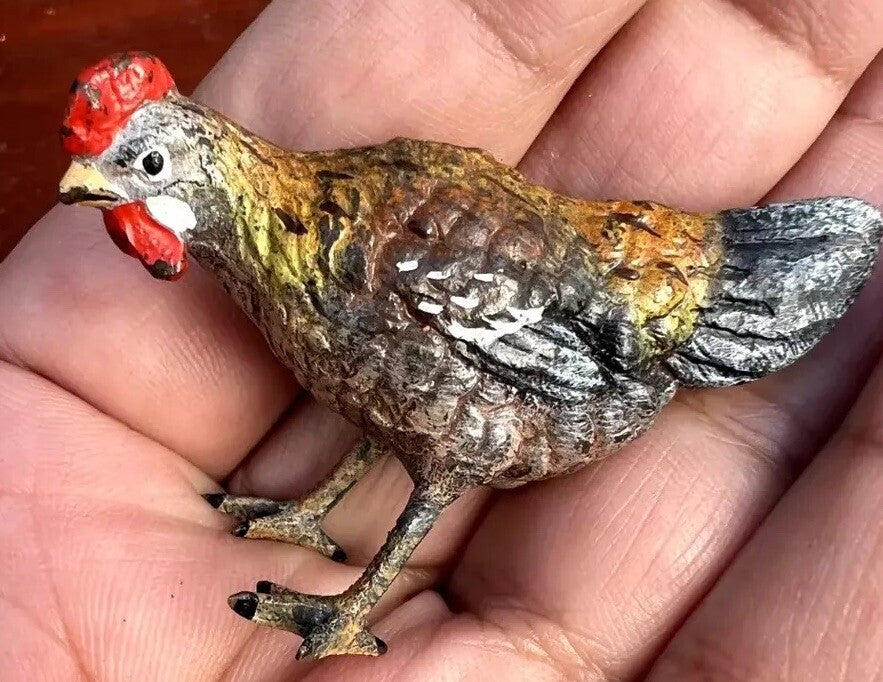 Small Antique Austrian Vienna Cold Painted Bronze Figure of Chicken3