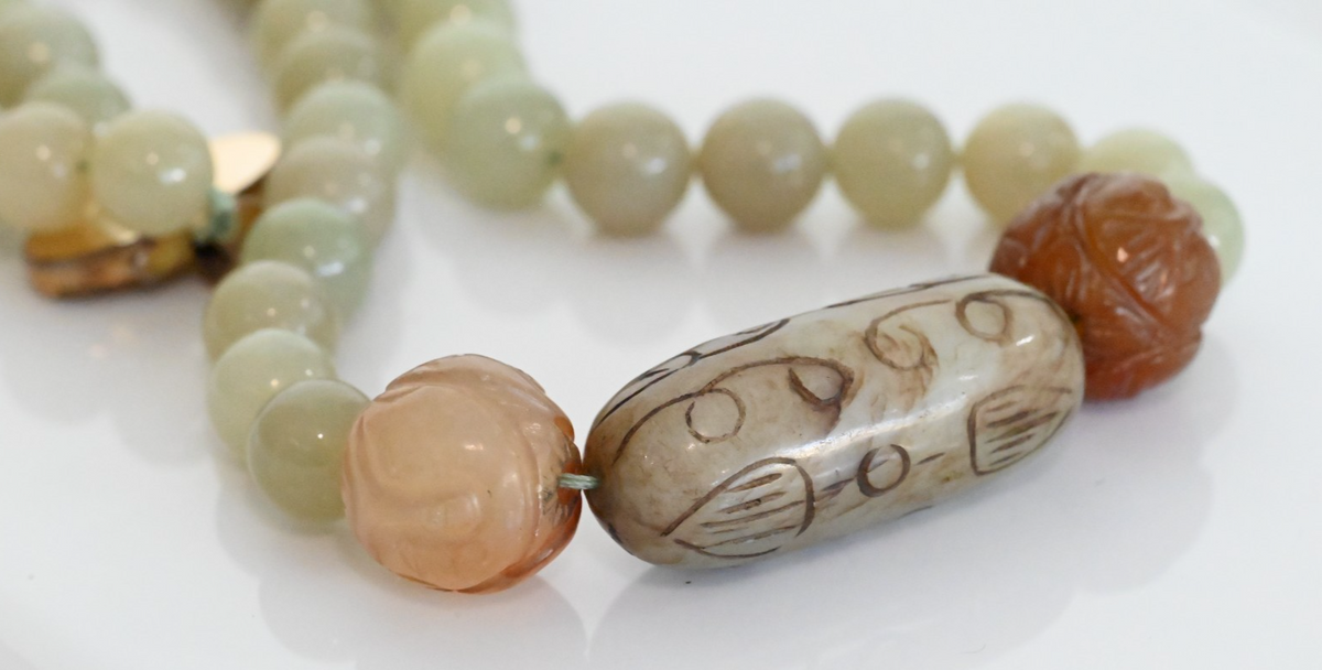 Antique / Vintage Chinese Beaded Jade Necklace1