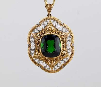 Antique 19th C. Victorian Heirloom Pendant / Brooch with Huge Tourmaline in Gold4