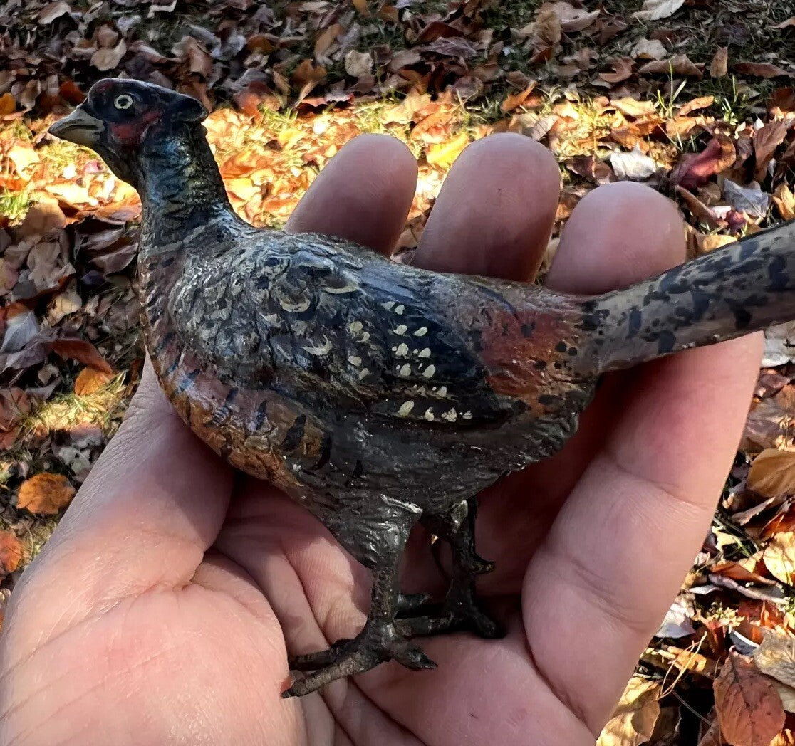 Gorgeous Large Antique Austrian Vienna Cold Painted Bronze Figure of Pheasant3