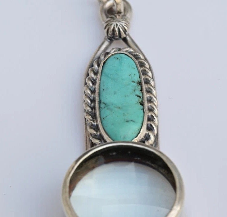 Sterling Silver Southwest Jewelers Loupe W/ Turquoise Cabochon Gem2