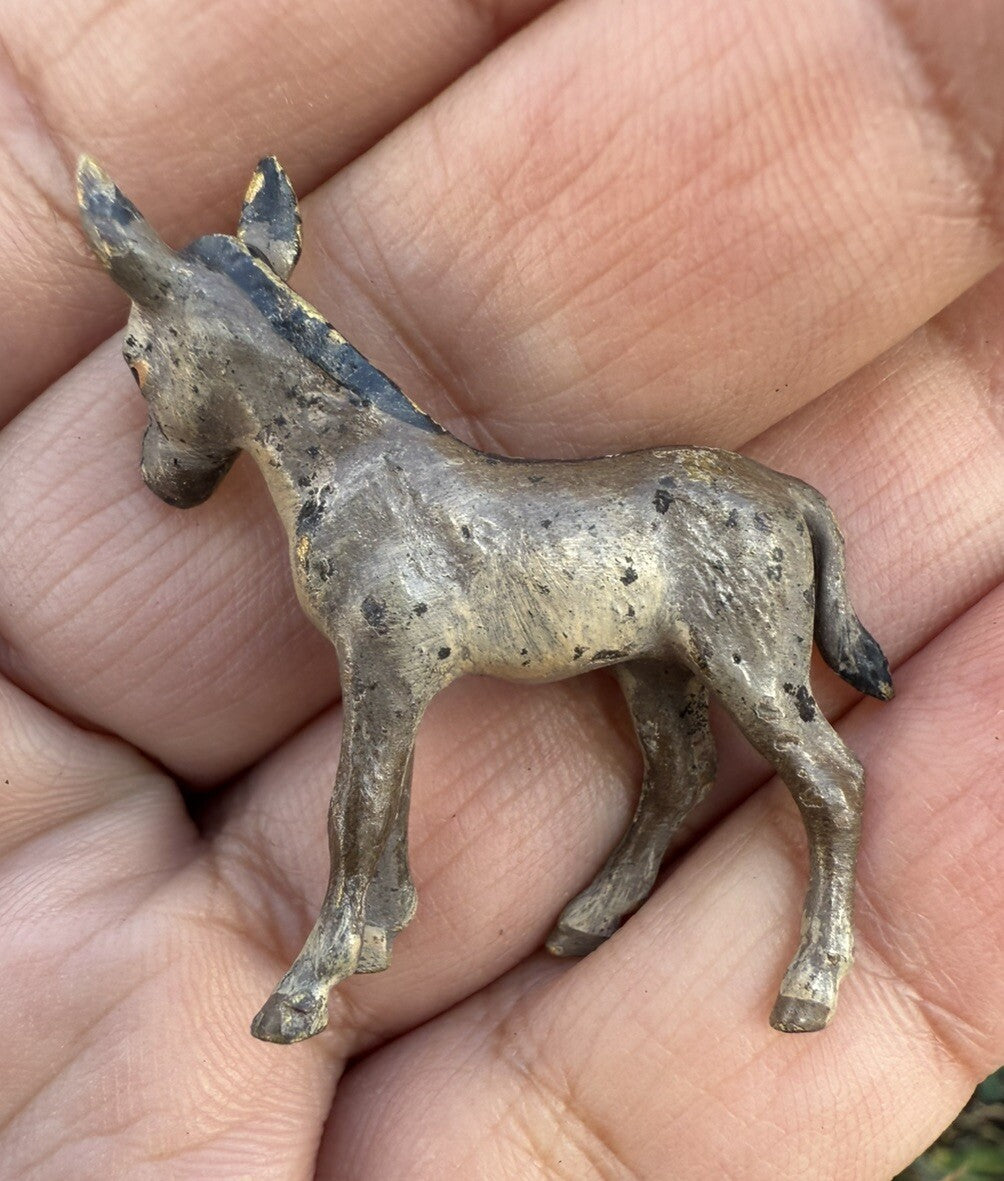 Cute Antique Austrian Vienna Cold Painted Bronze Figure of Young Donkey Foal1