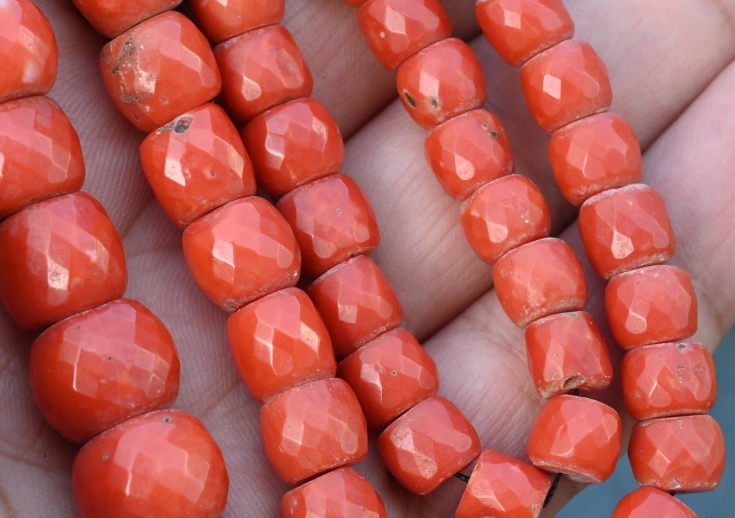 Authentic Antique Faceted Natural Deep Red Coral Beaded Necklace Possibly AKA5
