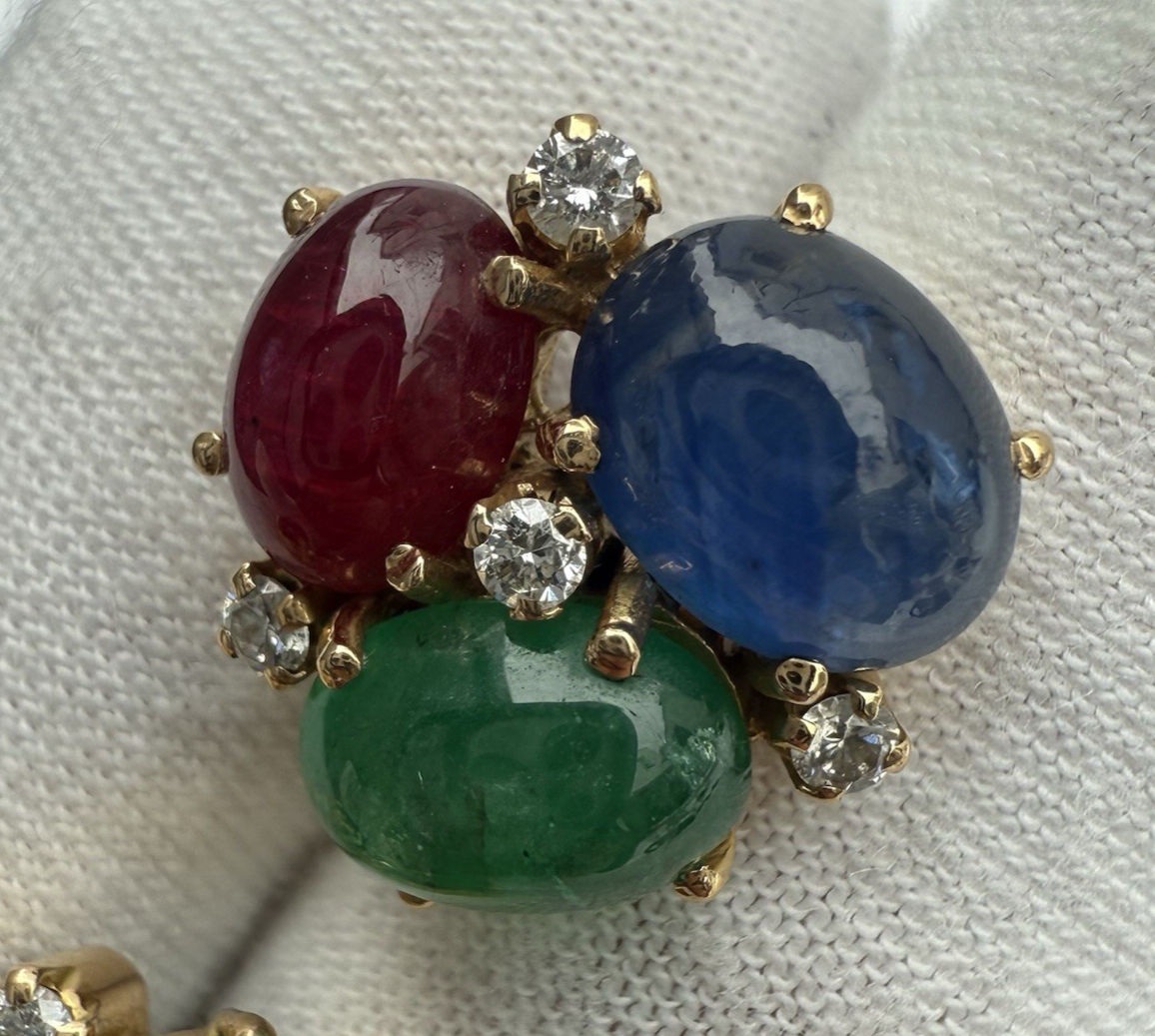 Stunning 18k Yellow Gold Bubble Earring W/ Natural Emerald, Sapphire & Rubies5