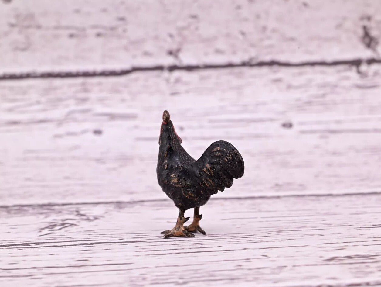 Rare Antique Austrian Vienna Cold Painted Bronze Figure of Tiny Black Chicken8