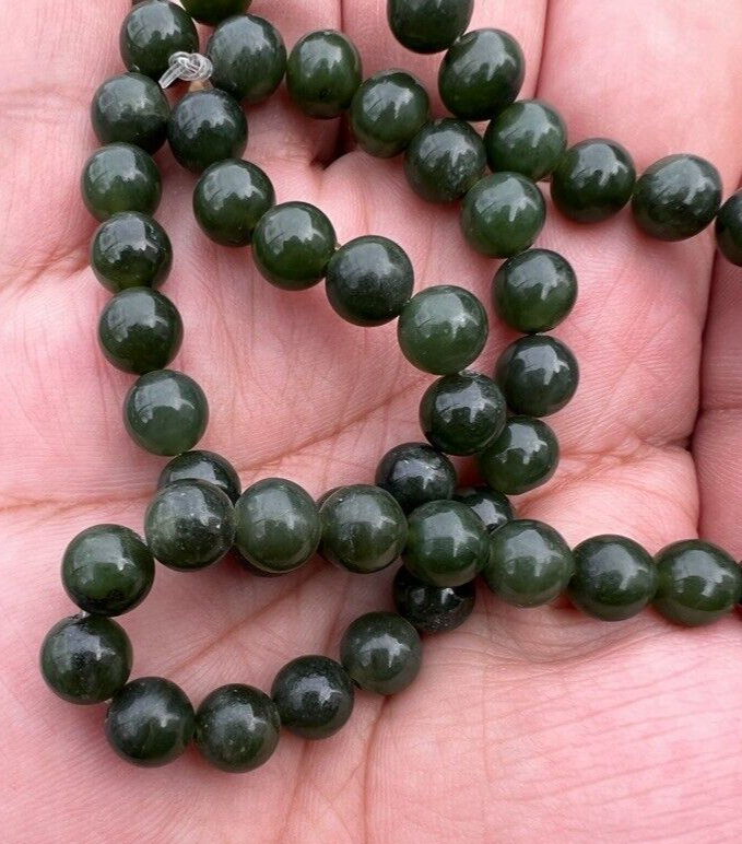 Beautiful Antique / Vintage Spinach Natural Green Jade Beaded Necklace10