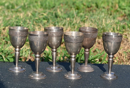 Unique Vietnamese Antique 1900s Handmade Silver Decanter Set With Tray & Cups12