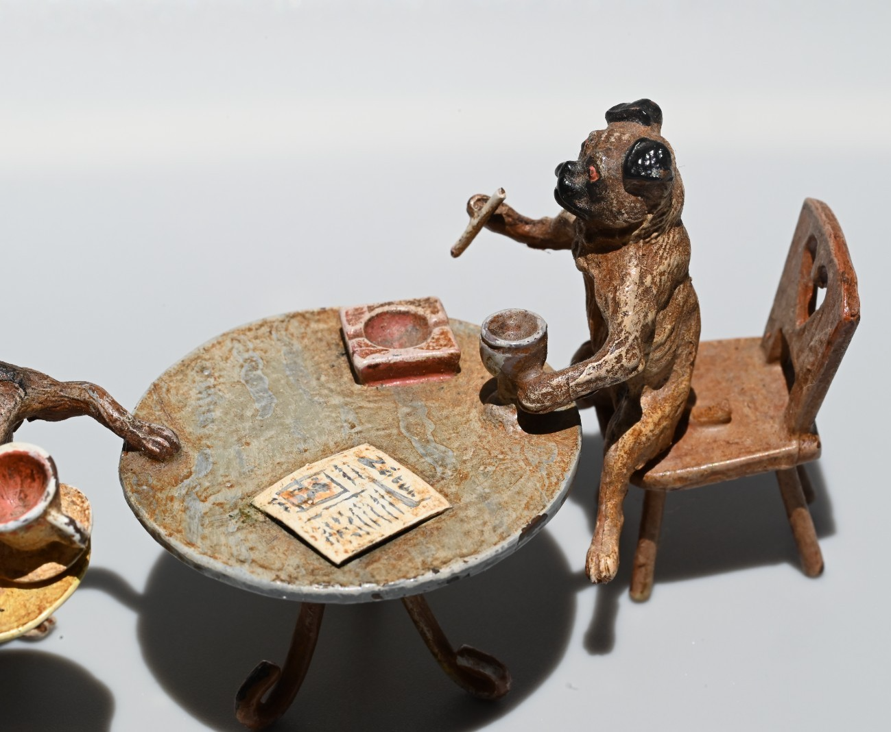 Vintage Austrian Vienna Cold Painted Bronze Figure of Pug Dogs Having Lunch2