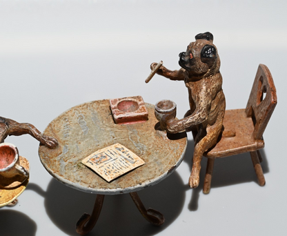 Vintage Austrian Vienna Cold Painted Bronze Figure of Pug Dogs Having Lunch2
