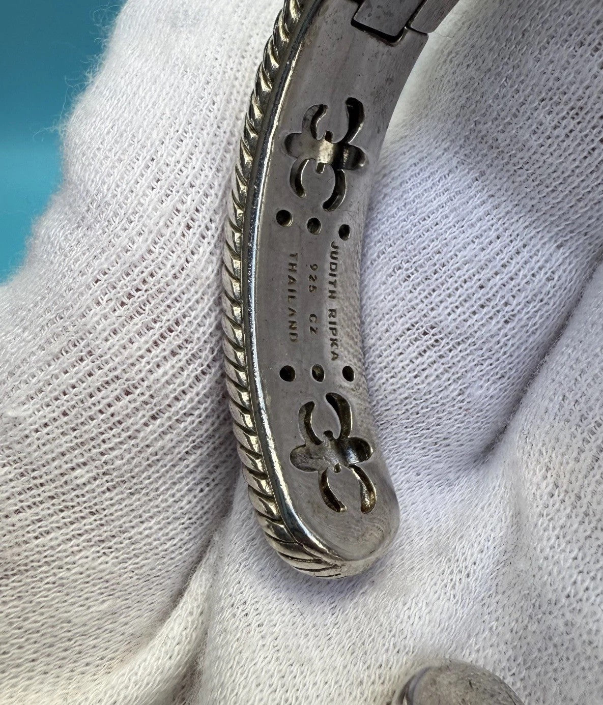 Judith Ripka Sterling Silver Pave Set CZ Heart Hinged Bangle Bracelet6