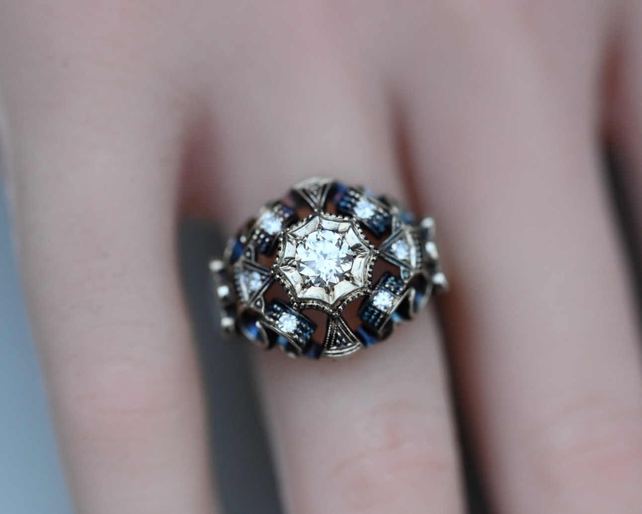 Vintage Art Deco Style Statement Ring 18K Gold .40 ct Center Diamond2