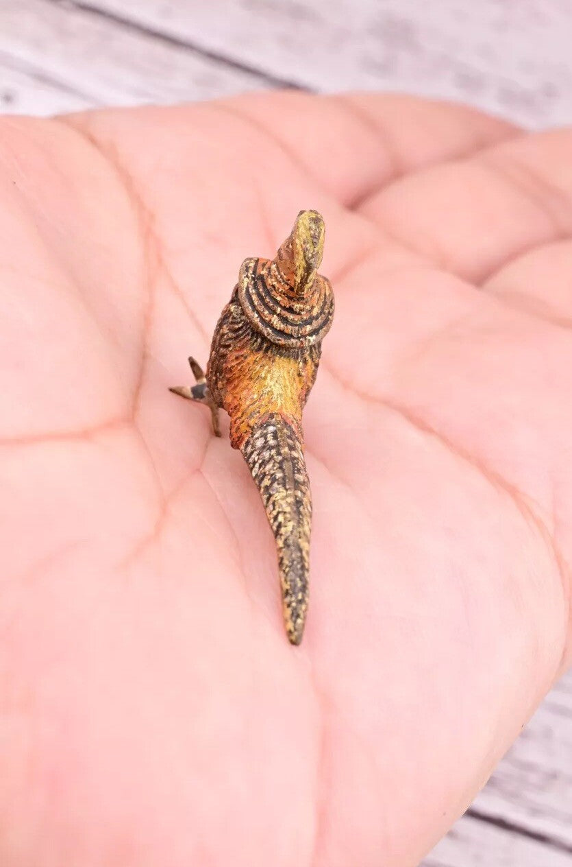 Gorgeous Antique Austrian Vienna Cold Painted Bronze Figure of Little Pheasant2