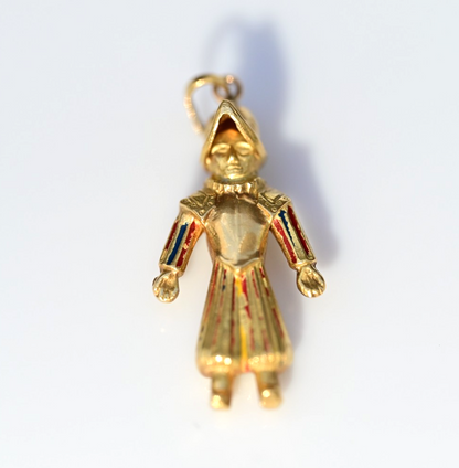 Rare 750 18K Yellow Gold Spanish Conquistador Charm Pendant with Enamel Work2