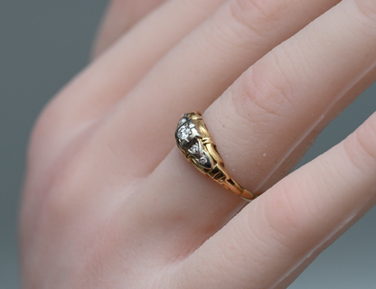 Awesome Antique Two Tone 14k Gold Art Deco Ring with Natural Round Diamonds5