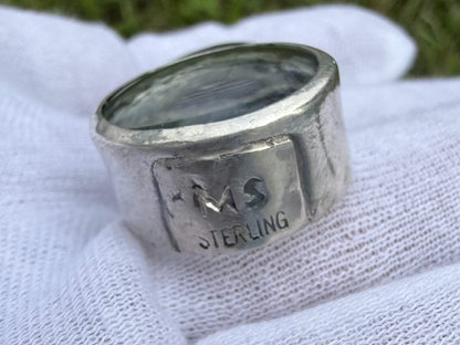 Signed MS Sterling Silver Southwest Jewelers Loupe W/ Moss Agate2