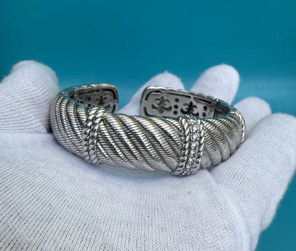 Original Judith Ripka Sterling Silver & Cable Twist Hinged Cuff Bracelet0