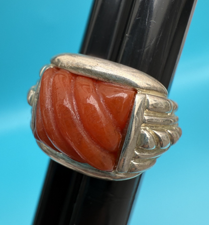 Stunning Judith Ripka Carved Ribbed Carnelian Sterling Silver 925 Ring4