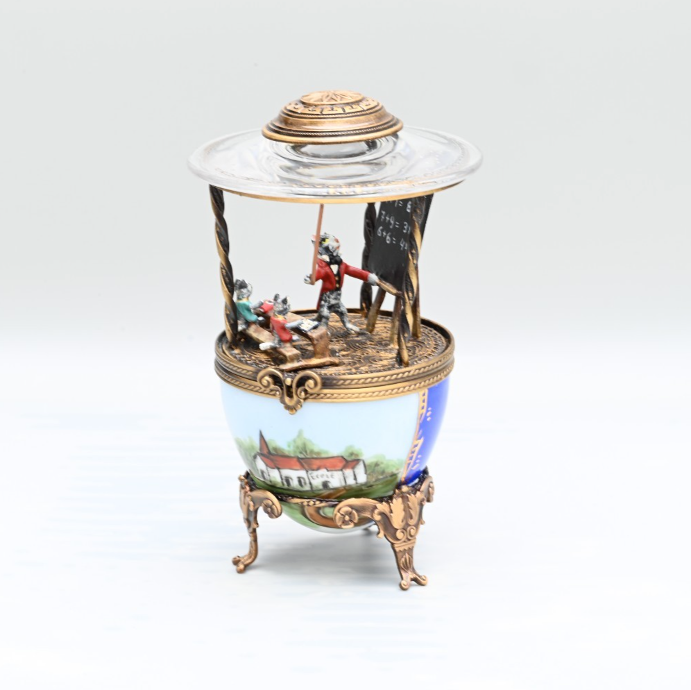 Austrian Vienna Cold Painted Bronze "Cat School" Limoge France Porcelain Box6