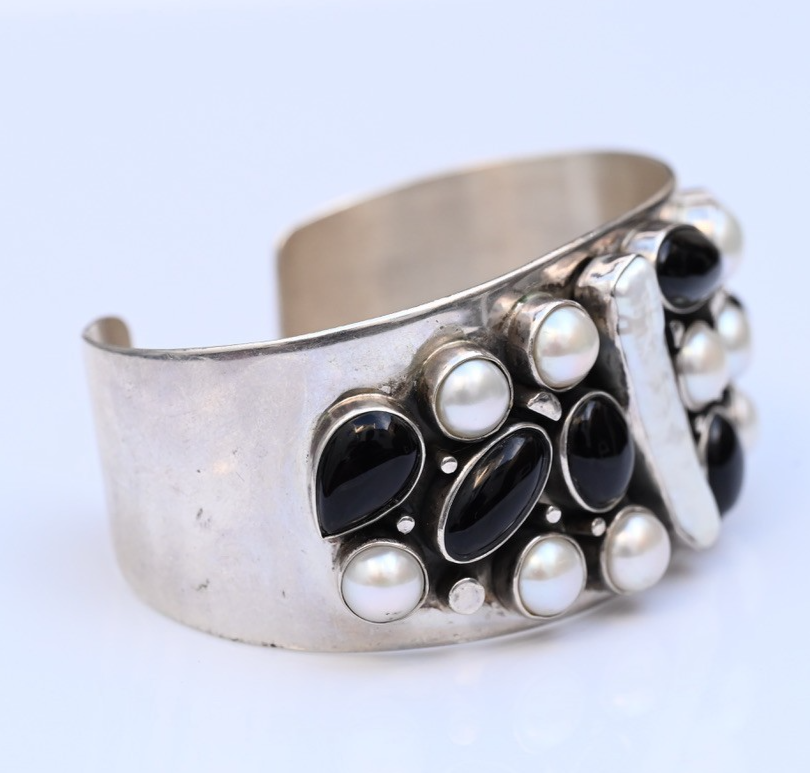 Jay King Desert Rose Trading Sterling Silver Cuff Bracelet with Onyx & Pearls4