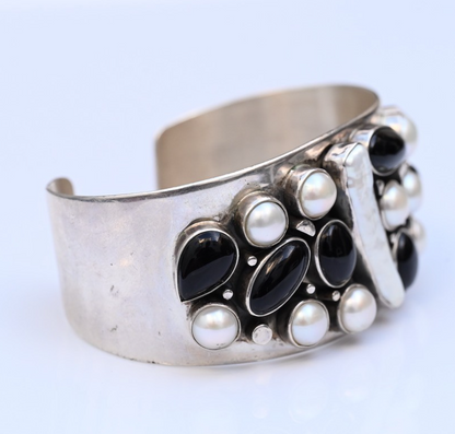 Jay King Desert Rose Trading Sterling Silver Cuff Bracelet with Onyx & Pearls4