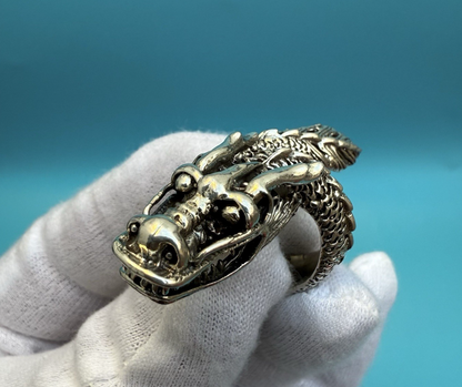 Wonderful Vintage Chinese / Japanese Sterling Silver Dragon Ring8